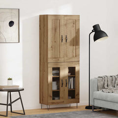 Highboard 69.5x34x180 cm Engineered Wood 2 Glass Doors Artisan oak