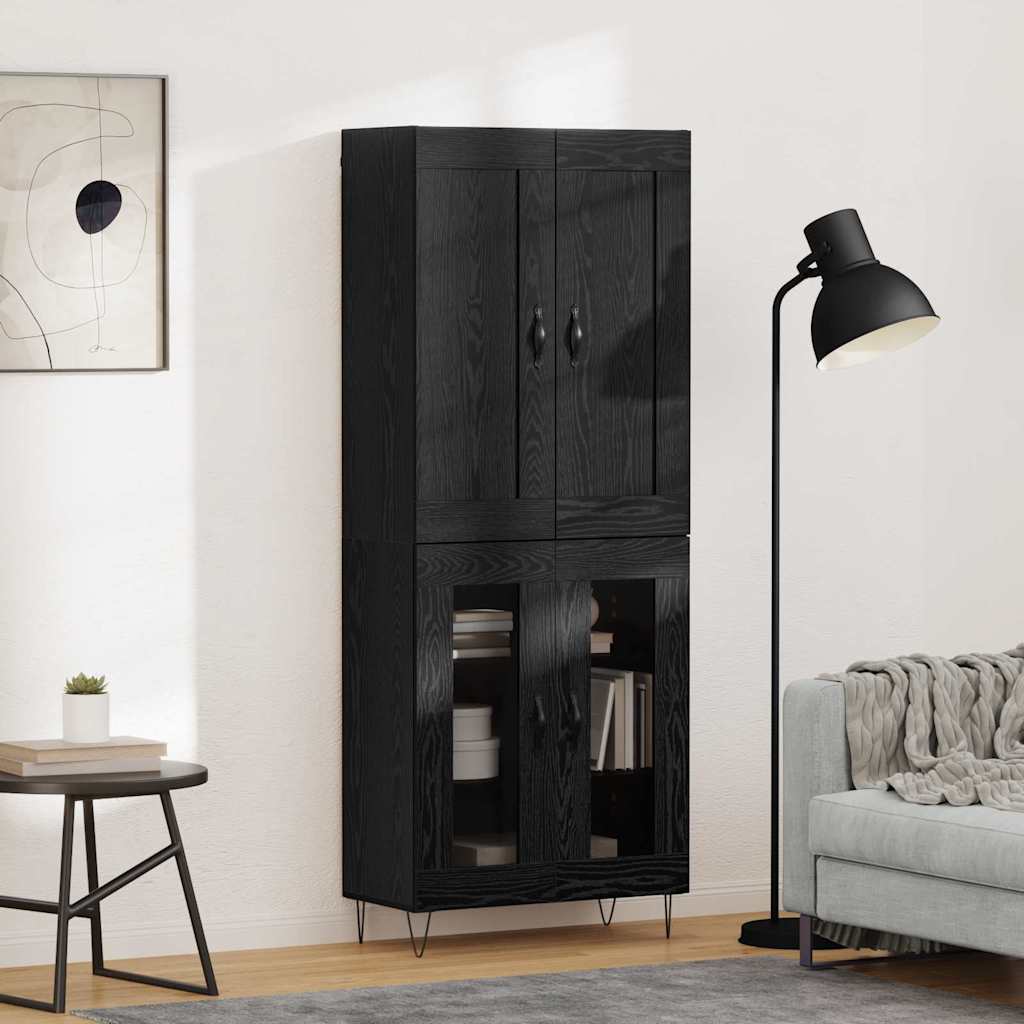 Highboard 69.5x34x180 cm Engineered Wood 2 Glass Doors Black oak