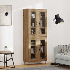 Highboard 69.5x34x180 cm Engineered Wood 2 Glass Doors Artisan oak