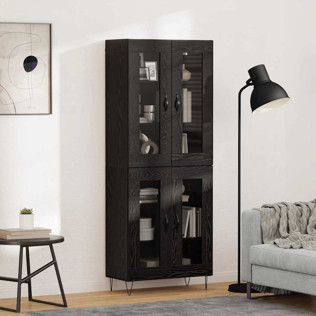 Highboard 69.5x34x180 cm Engineered Wood 2 Glass Doors Black oak