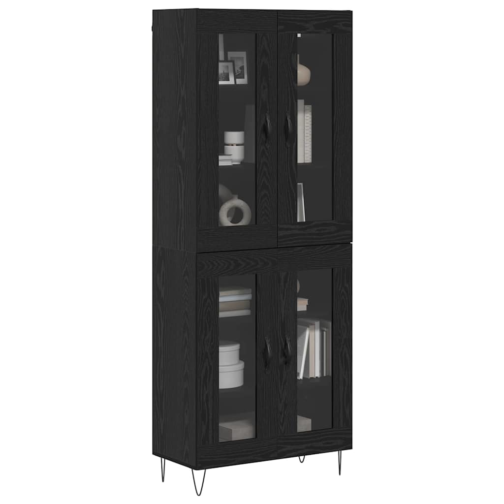 Highboard 69.5x34x180 cm Engineered Wood 2 Glass Doors Black oak