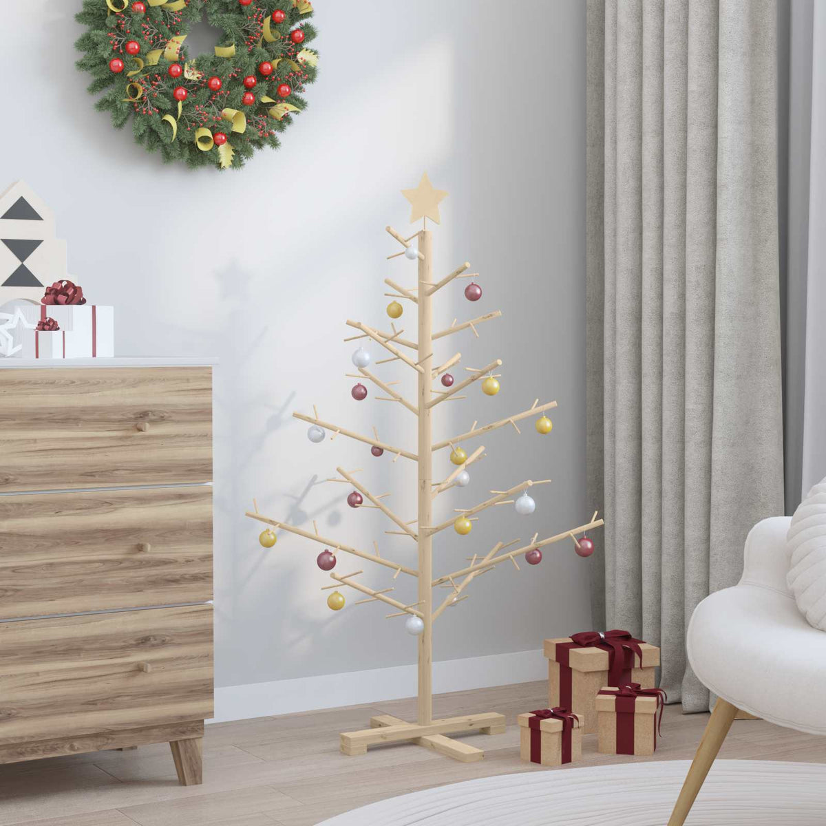 vidaXL Wooden Christmas Tree with Stand Natural 125 cm Solid pine wood 4