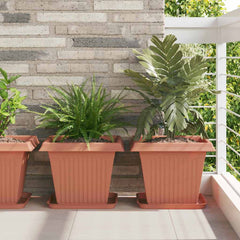 vidaXL Square Flower Pot 6 pcs Brick Red 38 x 38 x 30 cm Plastic 1