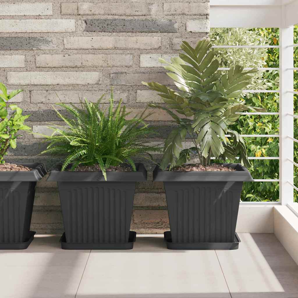 vidaXL Square Flower Pot 6 pcs Black 33 x 33 x 26 cm Plastic 1