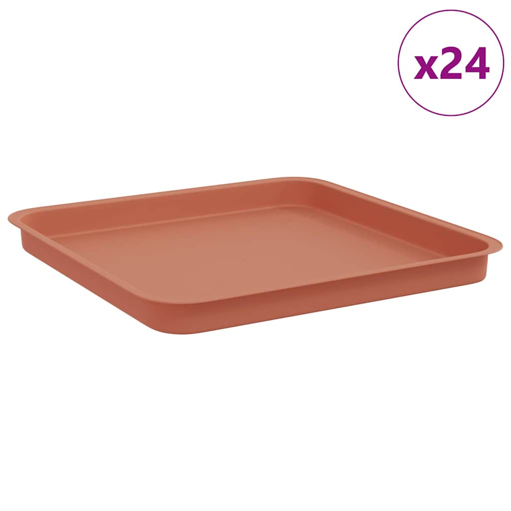 vidaXL Square Flower Tray 24 pcs Brick Red 36 x 36 x 2.5 cm Plastic 2