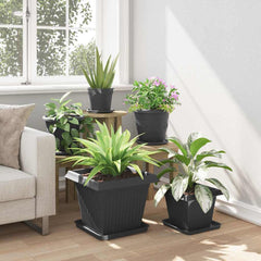 vidaXL Square Flower Tray 24 pcs Black 32 x 32 x 2.5 cm Plastic 4