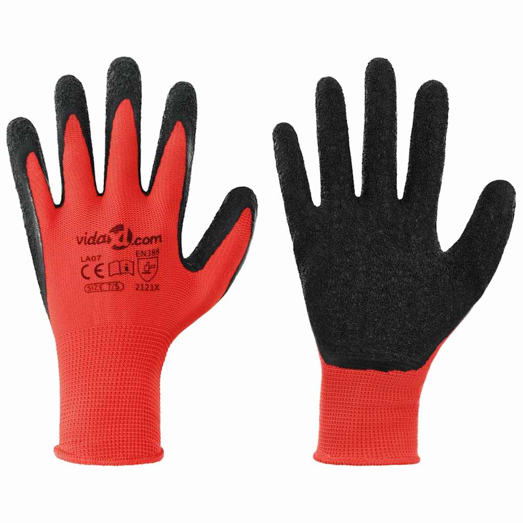 vidaXL Work Gloves 24 pcs Red and Black 7 / S Latex Coating 2