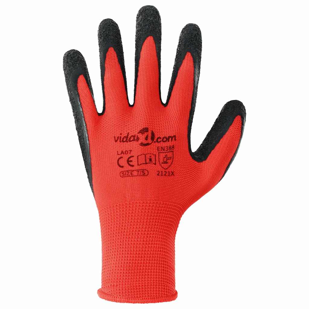 vidaXL Work Gloves 24 pcs Red and Black 7 / S Latex Coating 6