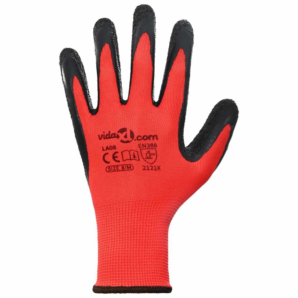 vidaXL Work Gloves 24 pcs Red and Black 8 / M Latex Coating 6