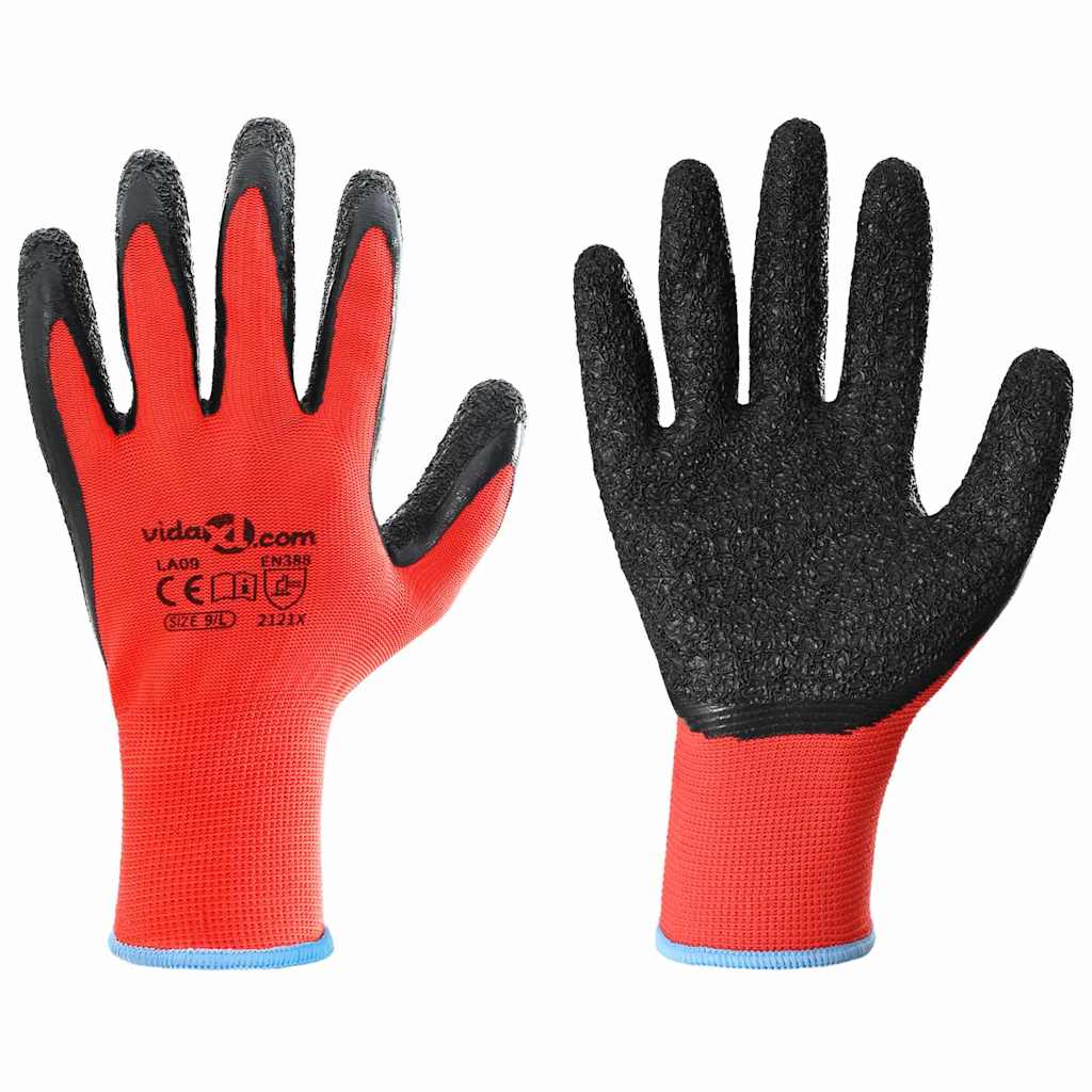 vidaXL Work Gloves 24 pcs Red and Black 9 / L Latex Coating 2