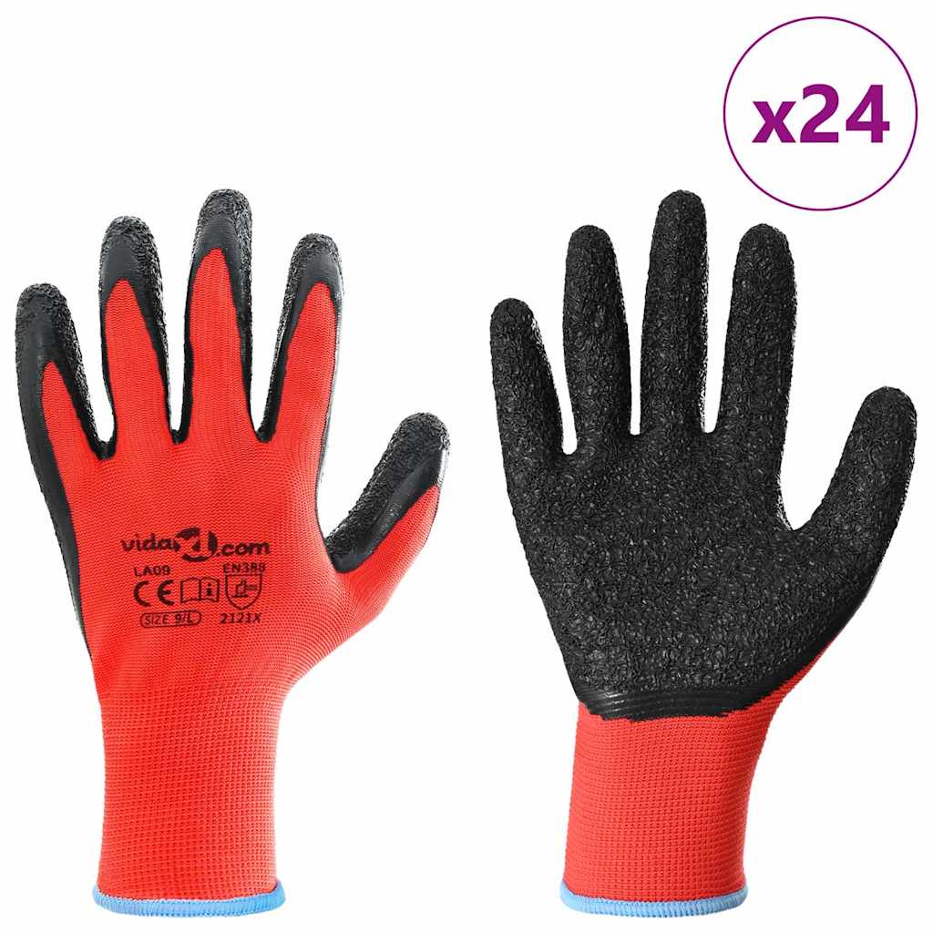 vidaXL Work Gloves 24 pcs Red and Black 9 / L Latex Coating 3
