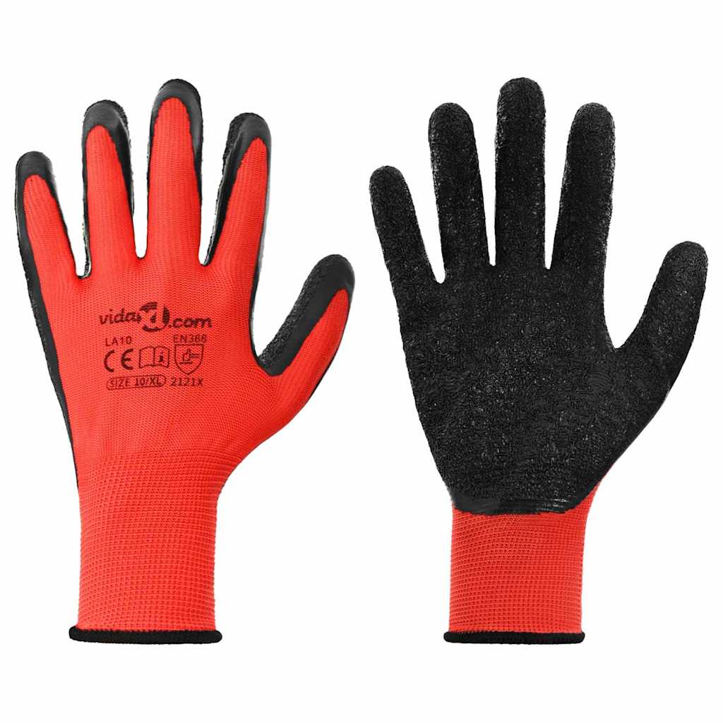 vidaXL Work Gloves 24 pcs Red and Black 10 / XL Latex Coating 2