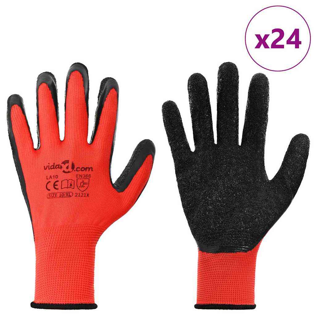vidaXL Work Gloves 24 pcs Red and Black 10 / XL Latex Coating 3