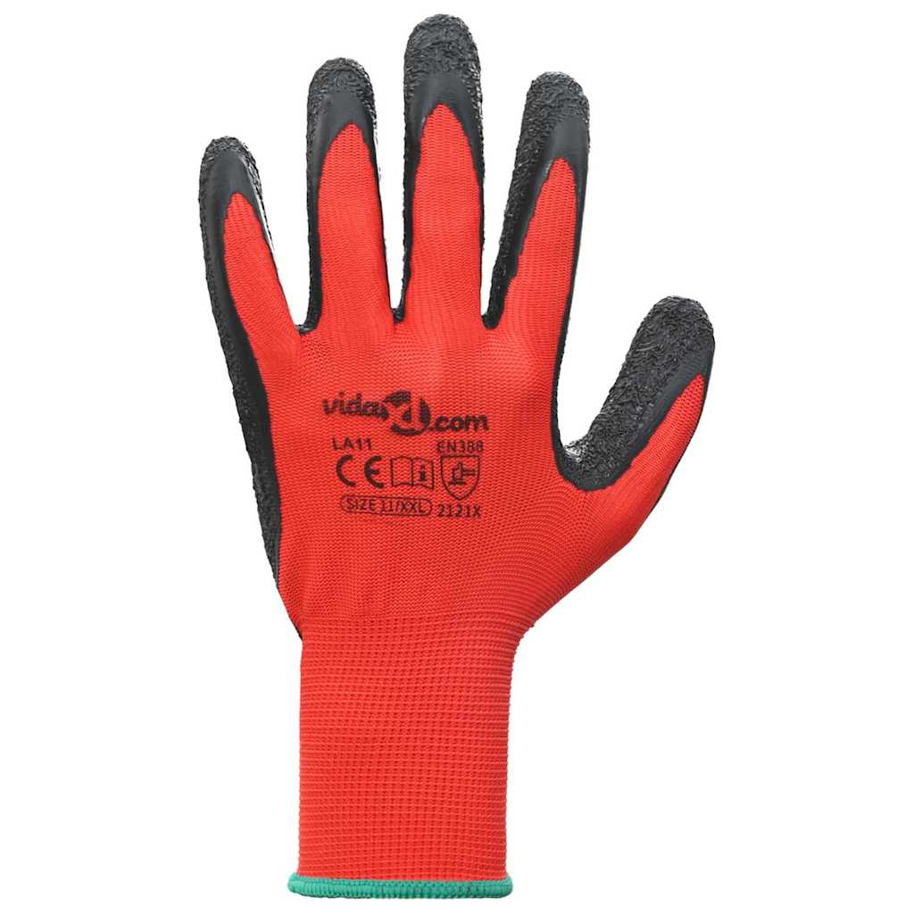 vidaXL Work Gloves 24 pcs Red and Black 11 / XXL Latex Coating 6