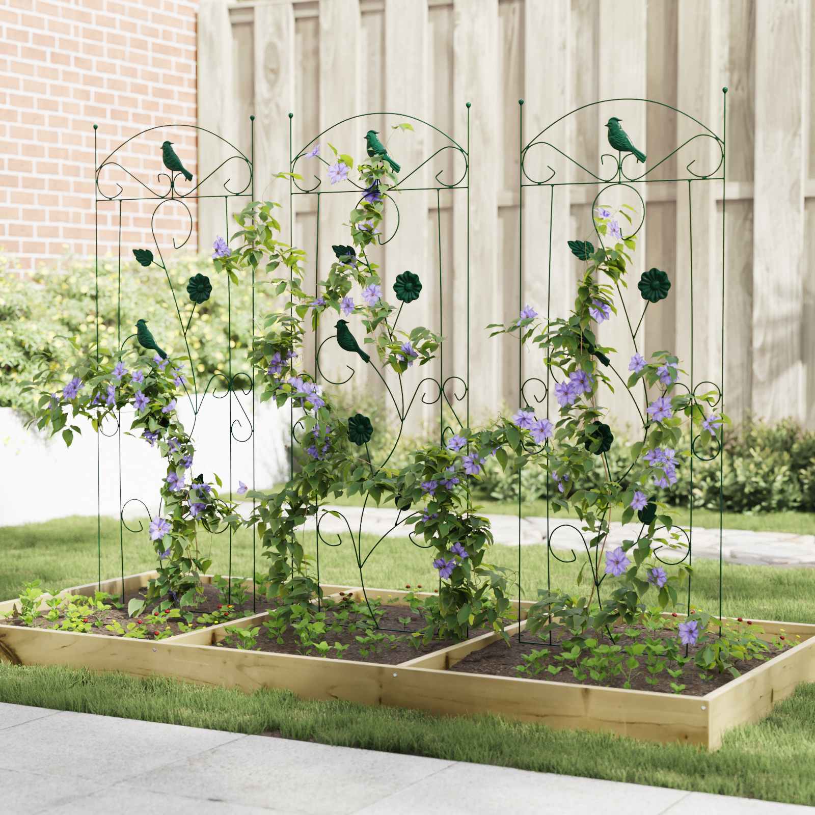 vidaXL Garden Fence 3 pcs Green 110 x 40 cm Steel 4