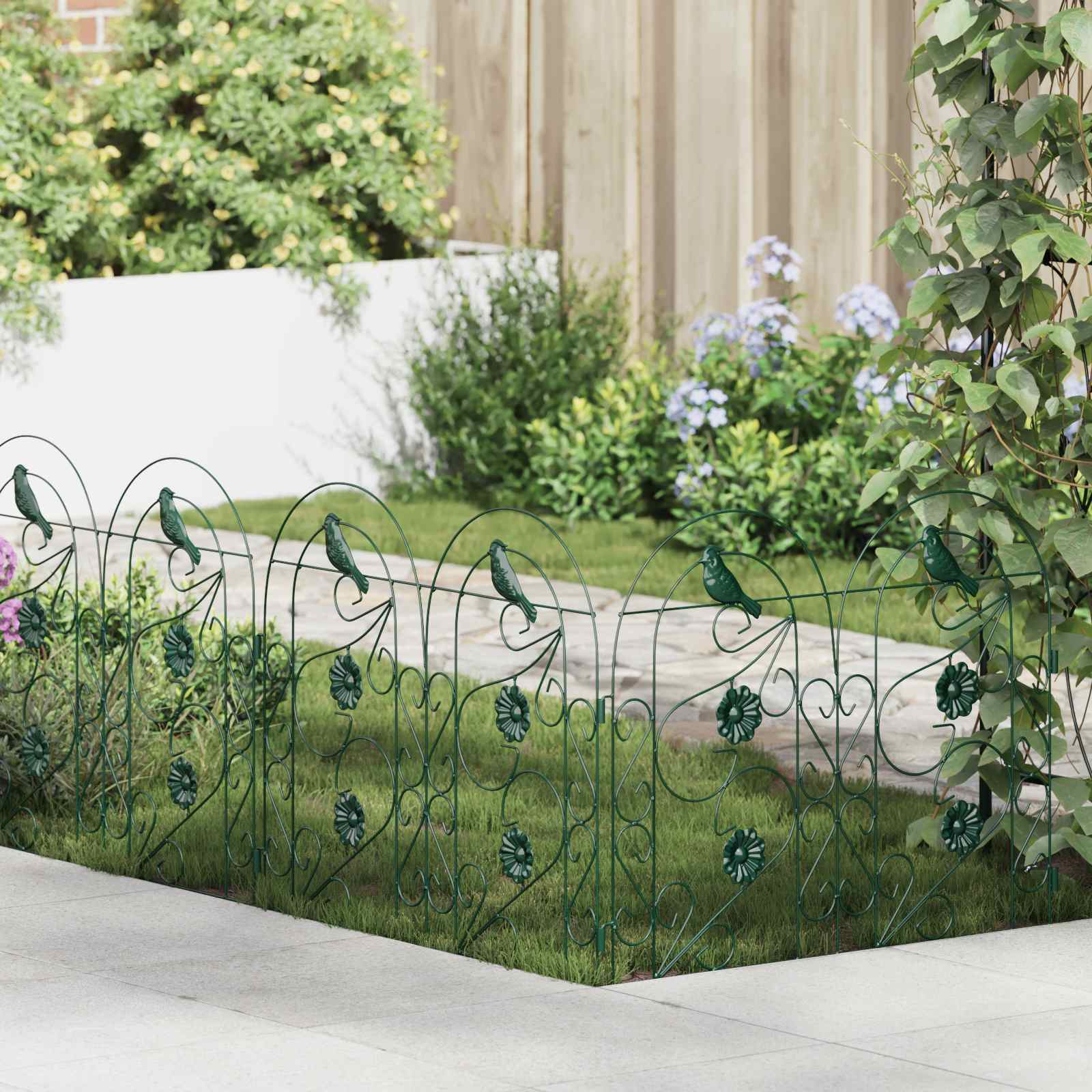 vidaXL Garden Fence 5 pcs Steel Green 1