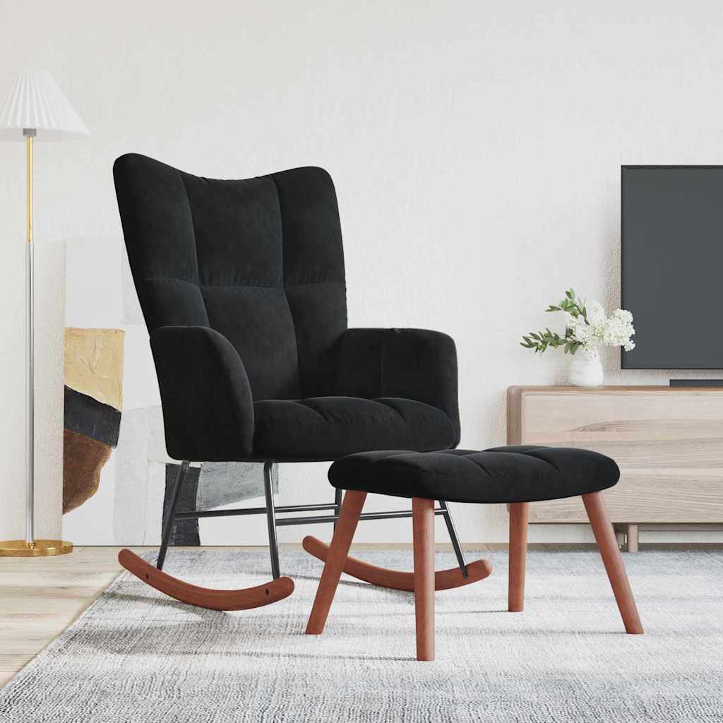 Rocking Chair 78 x 61 x 98 cm Velvet Black with footstool