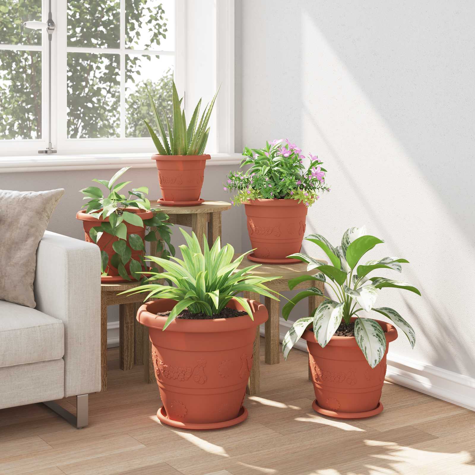 vidaXL Plant Pots 6 pcs Brick Red Ø 39 x 32 cm Plastic 4