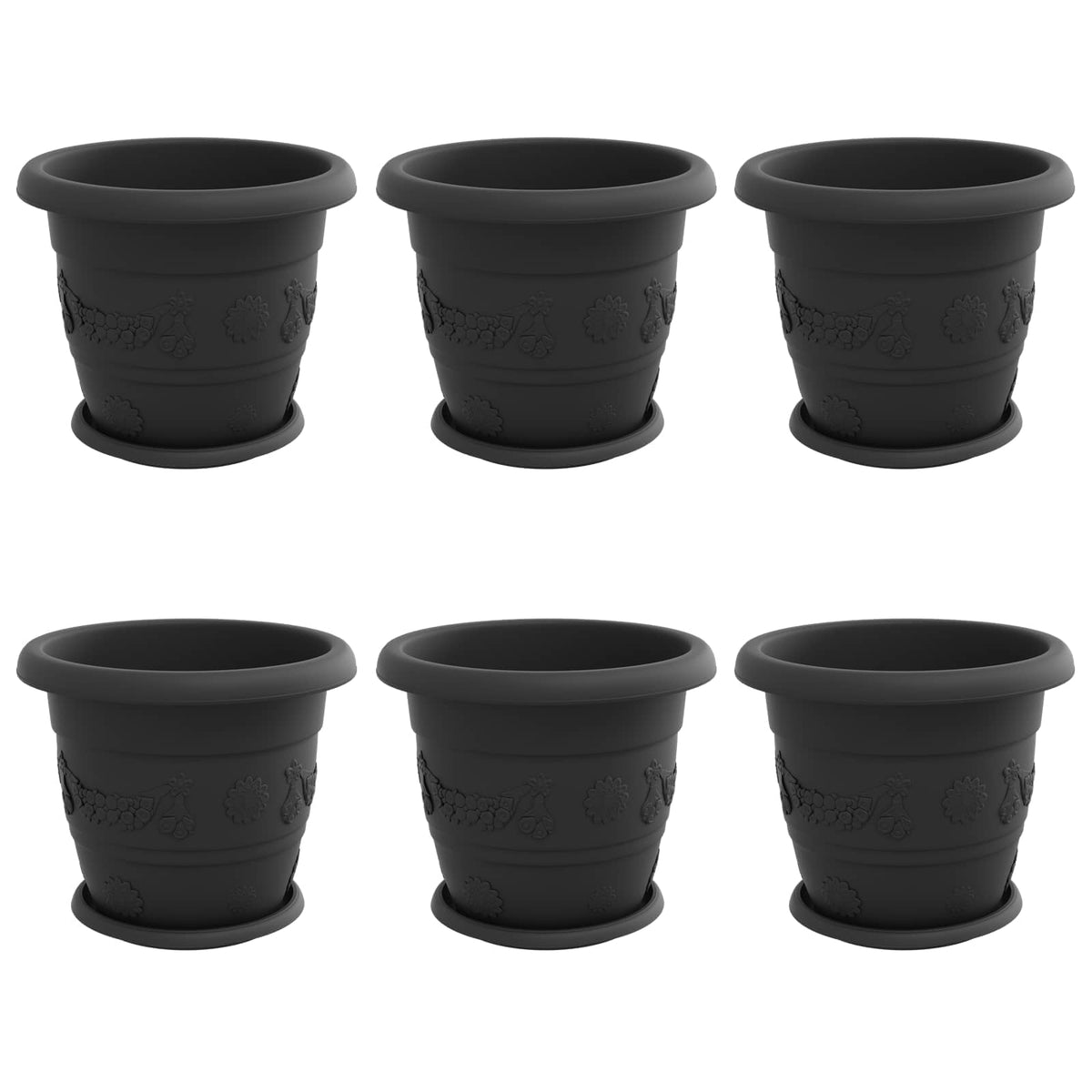 vidaXL Plant Pots 6 pcs Black Ø 30 x 25 cm Plastic 2