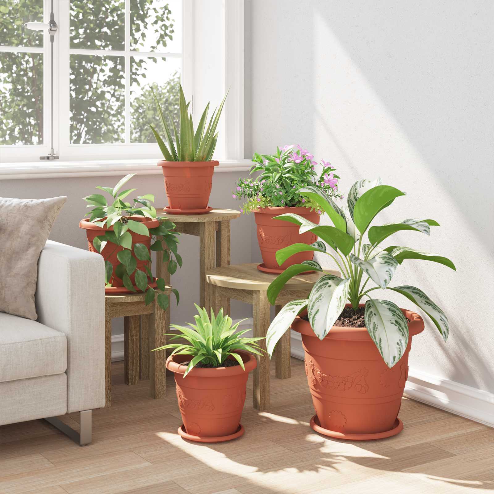 vidaXL Plant Pots 24 pcs Brick Red Ø 26 x 21.5 cm Plastic 4