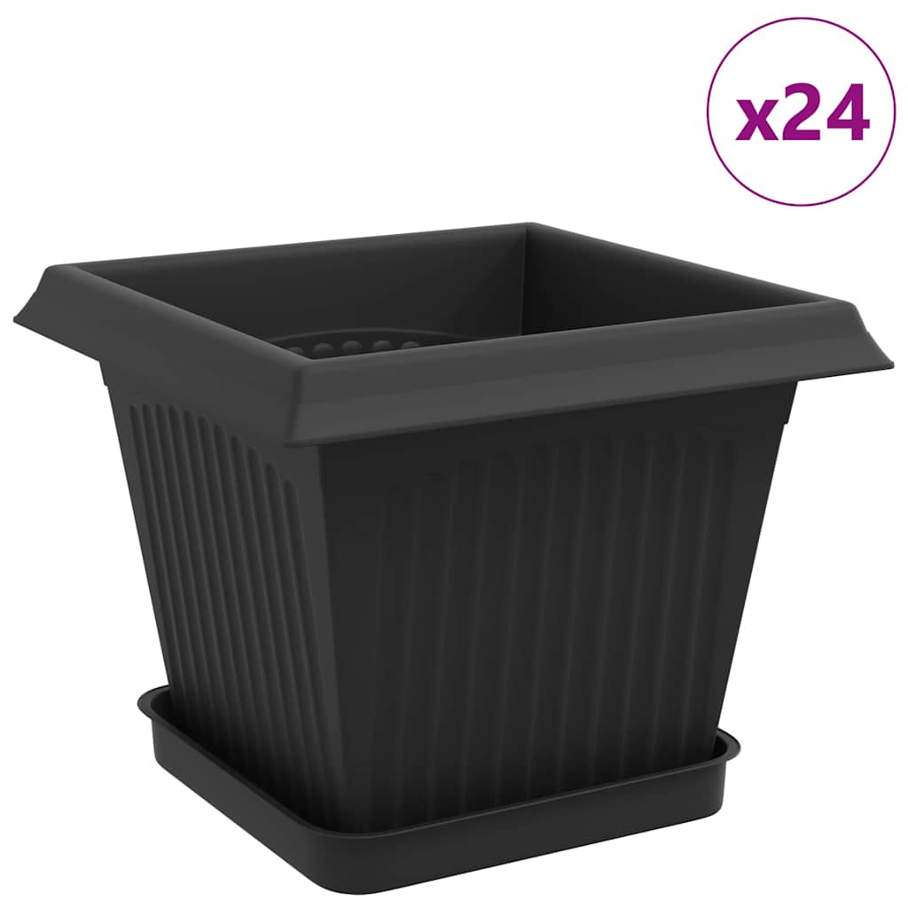 vidaXL Plant Pots 24 pcs Black Plastic 2