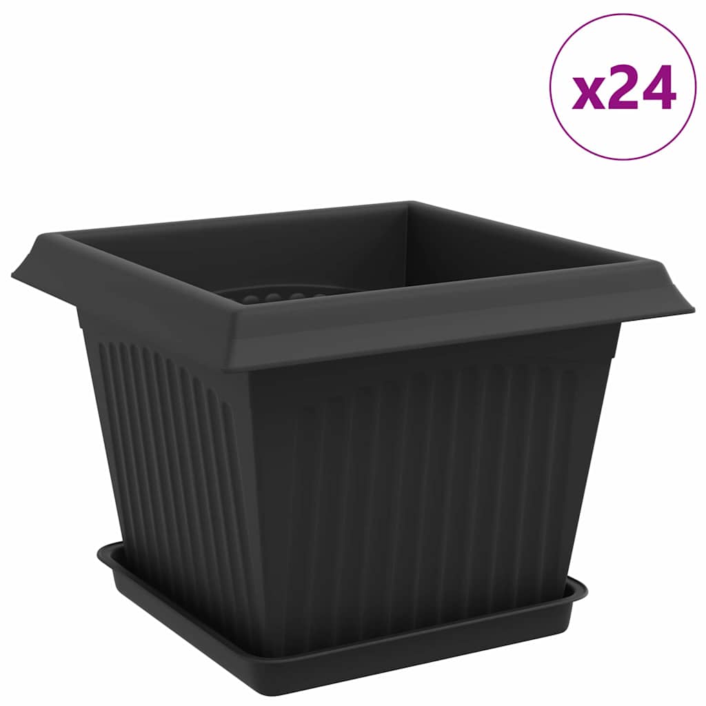 vidaXL Plant Pots 24 pcs Black Plastic 2