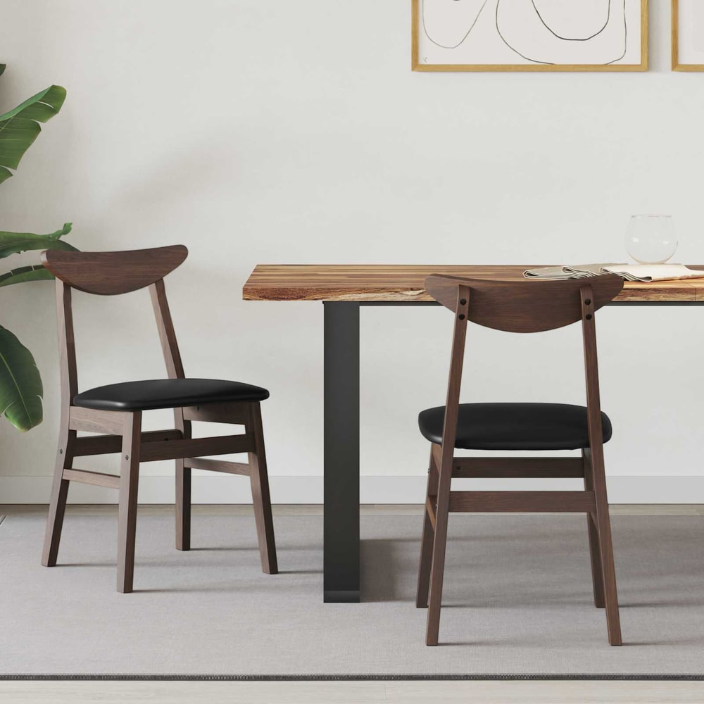 Dining Chairs 2 pcs Solid Rubber Wood White 42 x 47.5 x 81 cm Light brown and black