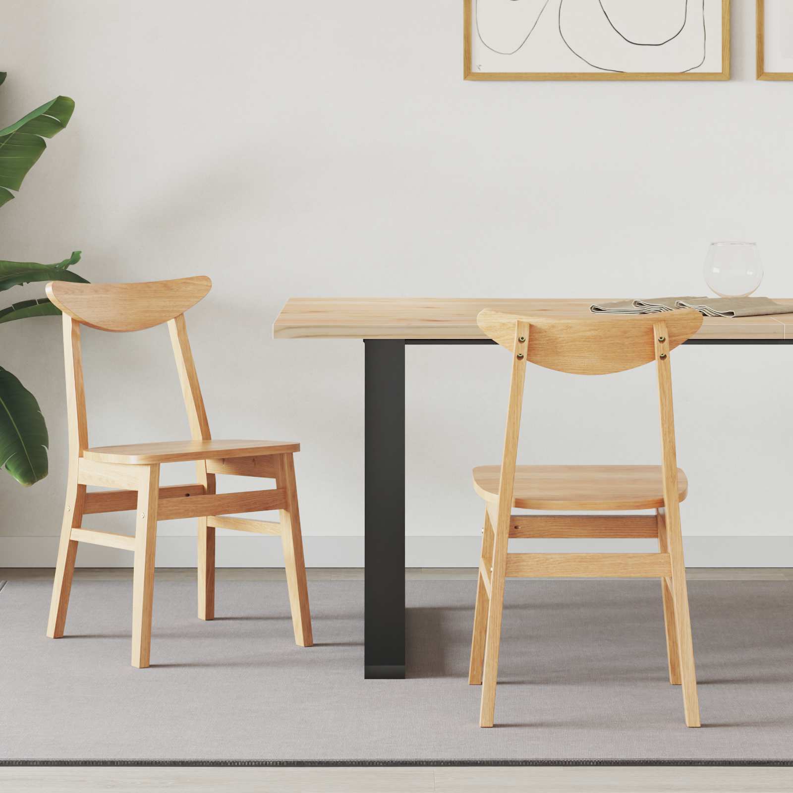 vidaXL Dining Chairs 2 pcs Solid Rubber Wood Natural 42 x 47.5 x 81 cm 1