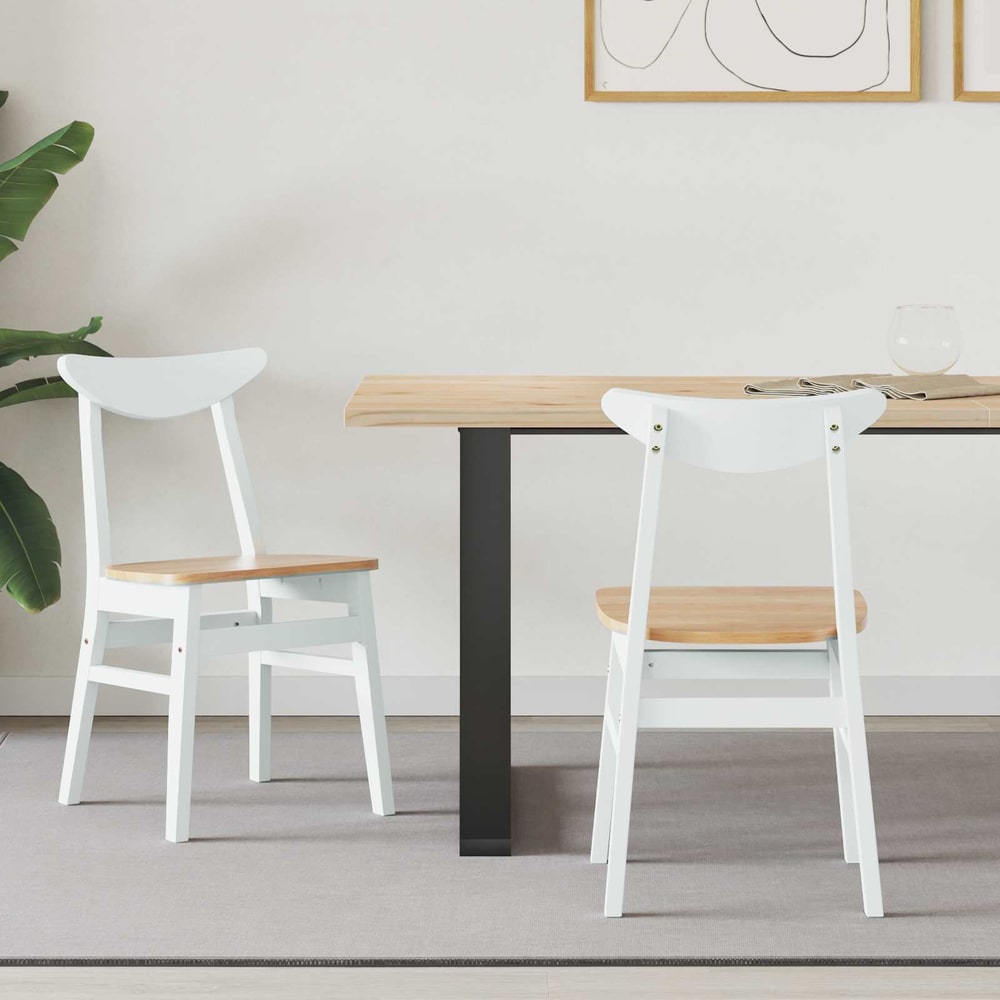 Dining Chairs 2 pcs Solid Rubber Wood White 42 x 47.5 x 81 cm White and natural