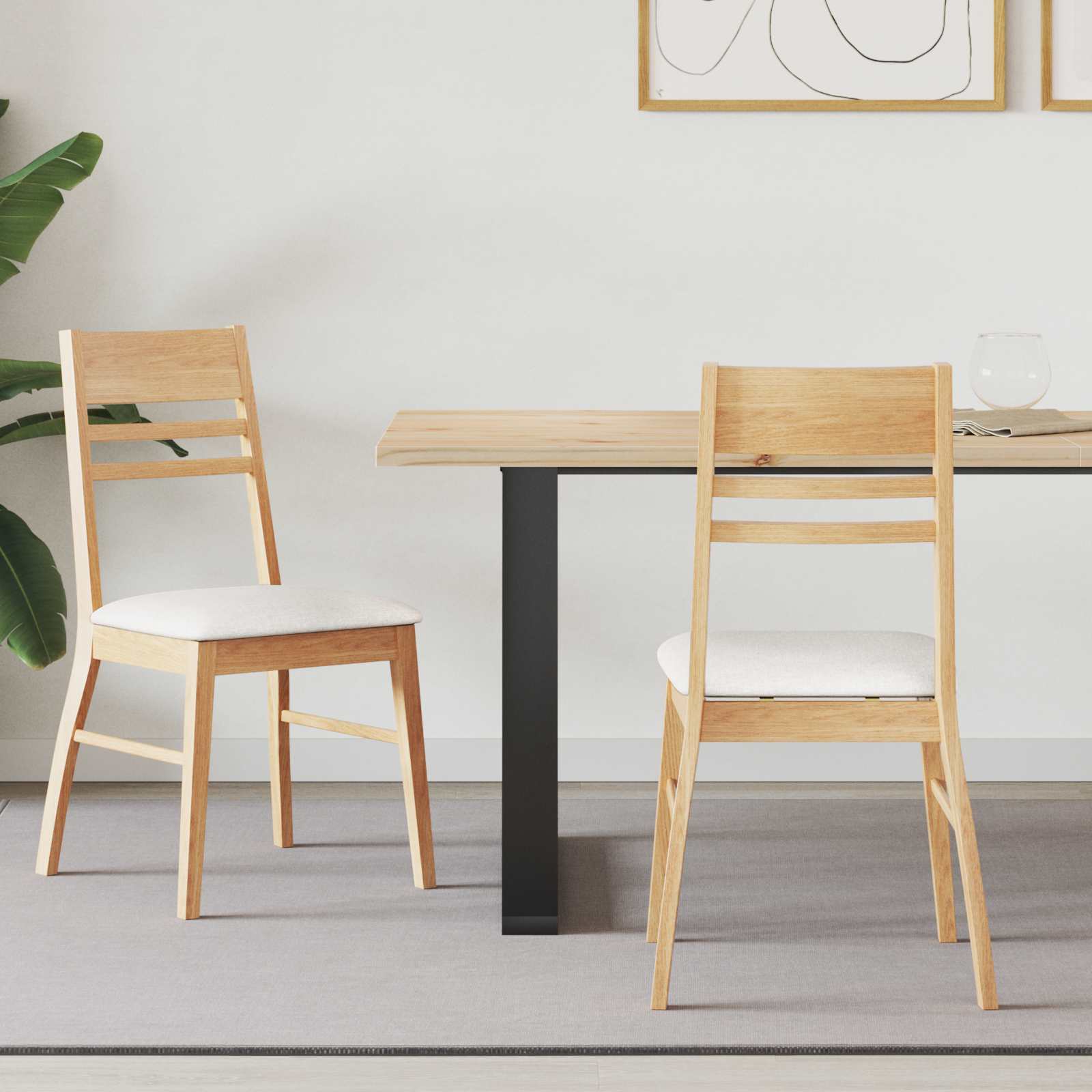 vidaXL Dining Chairs 2 pcs Solid Rubber Wood Natural 43 x 54 x 89 cm 1