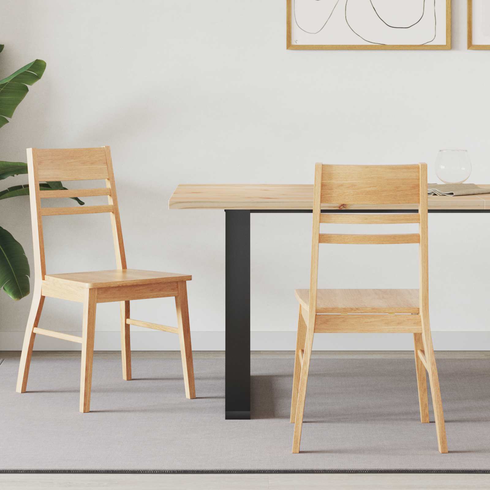 vidaXL Dining Chairs 2 pcs Solid Rubber Wood Natural 43 x 54 x 89 cm 1