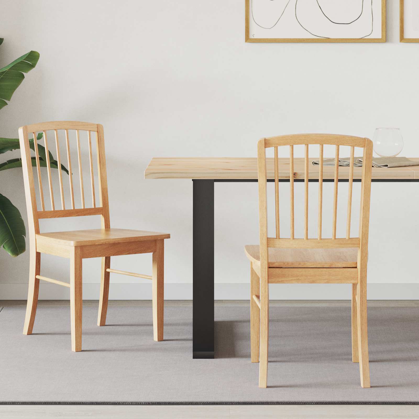 vidaXL Dining Chairs 2 pcs Solid Rubber Wood Natural 50 x 52.5 x 91 cm 1