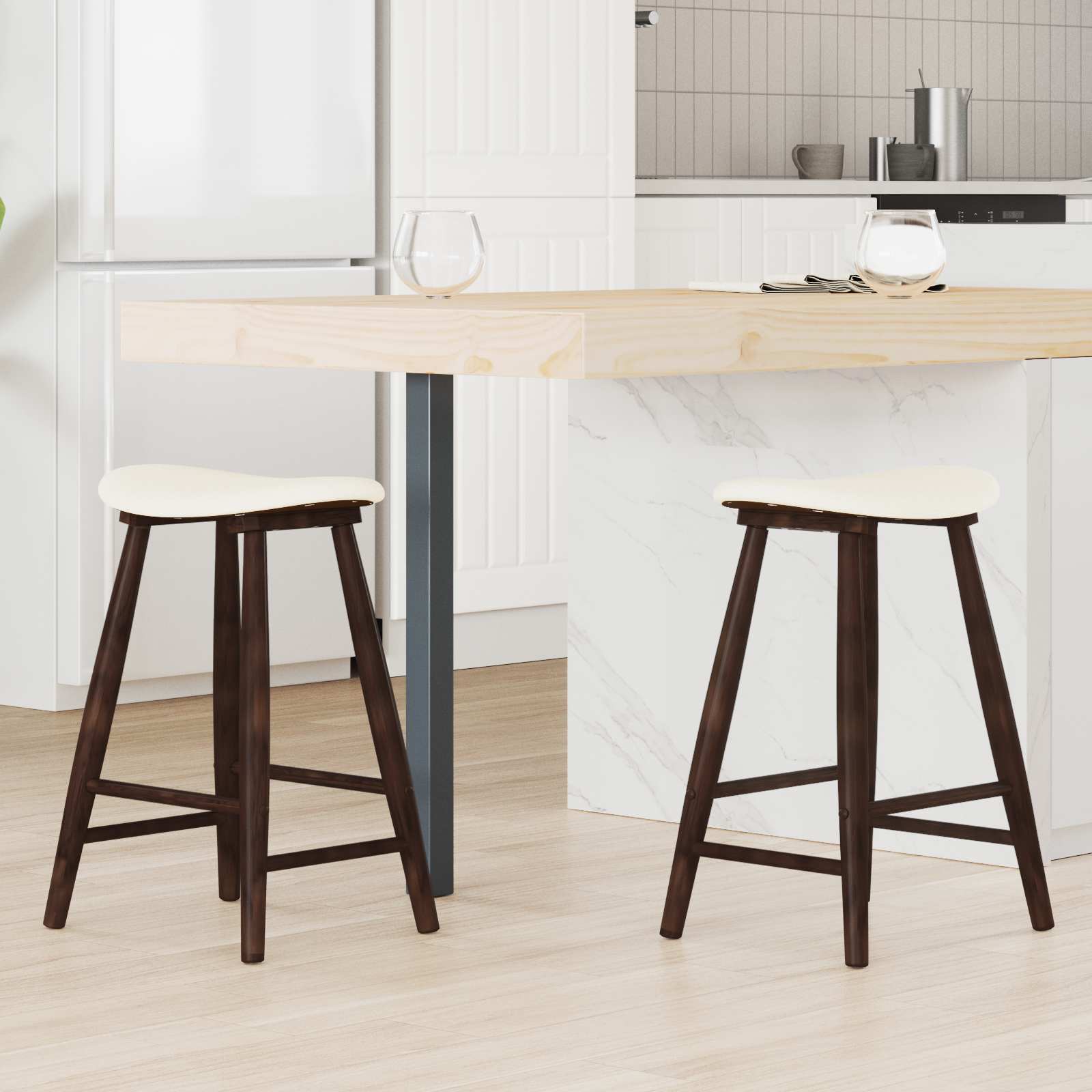 vidaXL Dining Chairs 2 pcs Solid Rubber Wood Light Brown 1