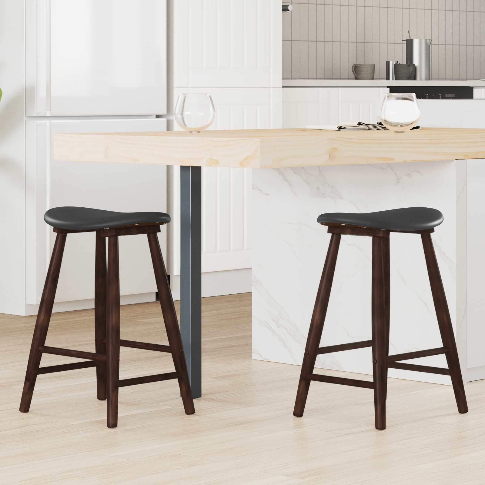 vidaXL Dining Chairs 2 pcs Solid Rubber Wood Light Brown 1