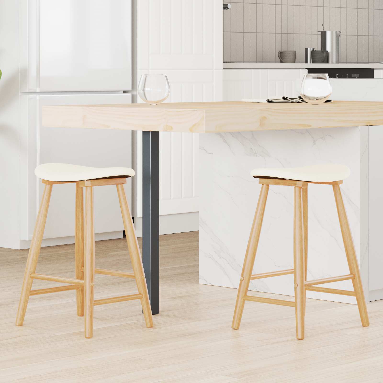 vidaXL Dining Chairs 2 pcs Solid Rubber Wood Natural 46 x 37 x 63 cm 1