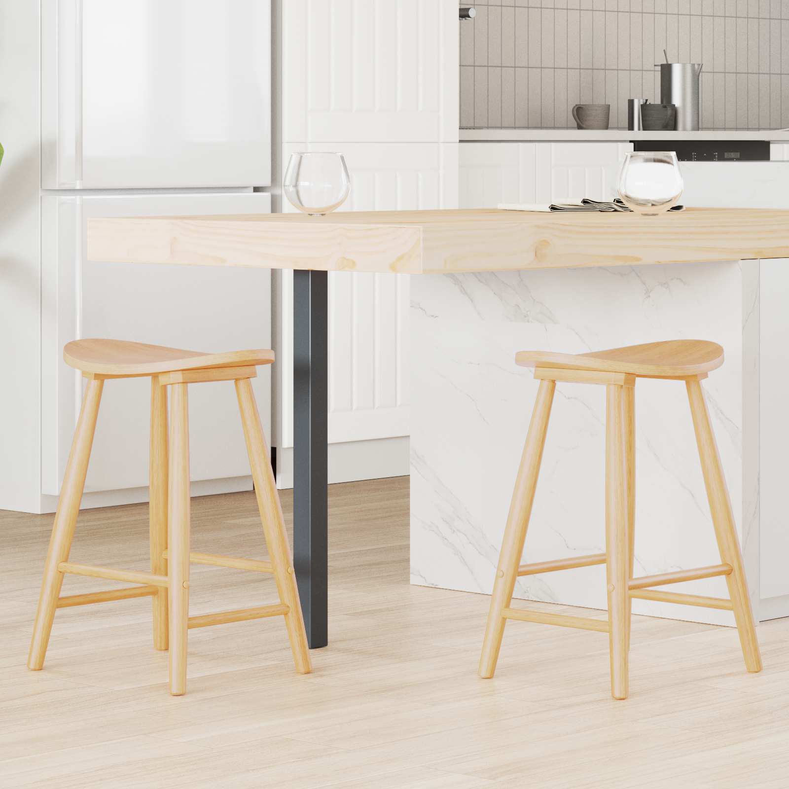 vidaXL Dining Chairs 2 pcs Solid Rubber Wood Natural 46 x 37 x 63 cm 1