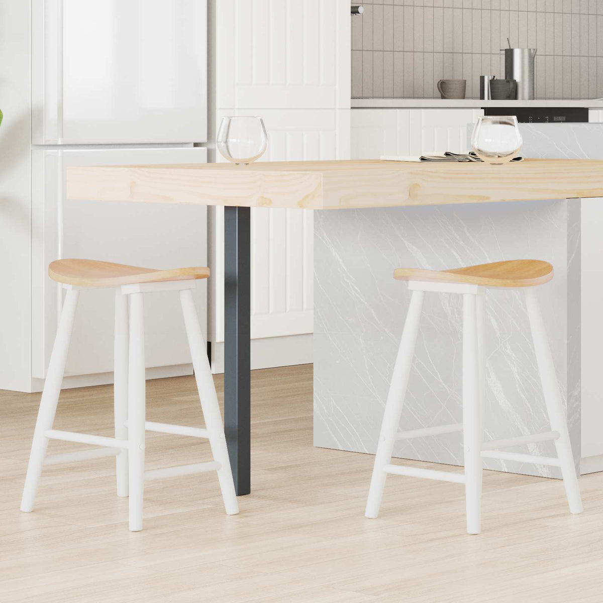 Dining Chairs 2 pcs Solid Rubber Wood in White and Natural