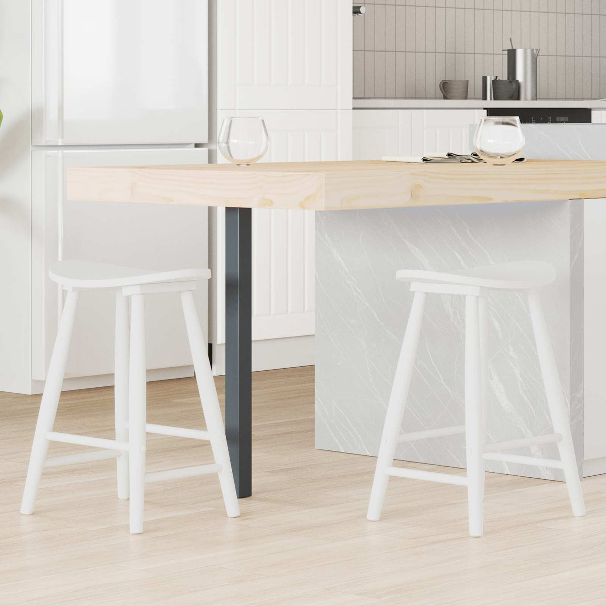Dining Chairs 2 pcs Solid Rubber Wood in White