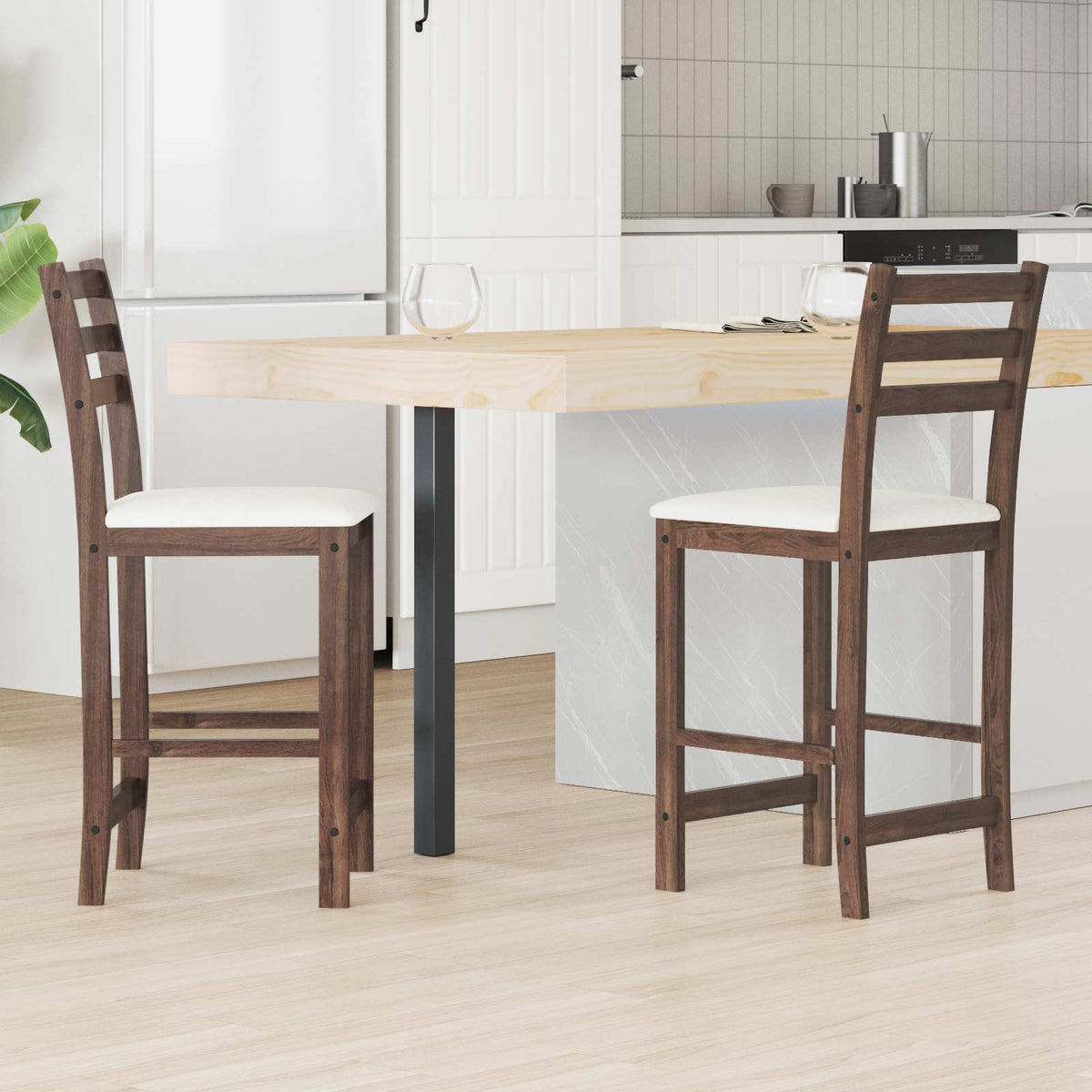 Dining Chairs 2 pcs Solid Rubber Wood White 40 x 47.5 x 99.5 cm Light brown and light