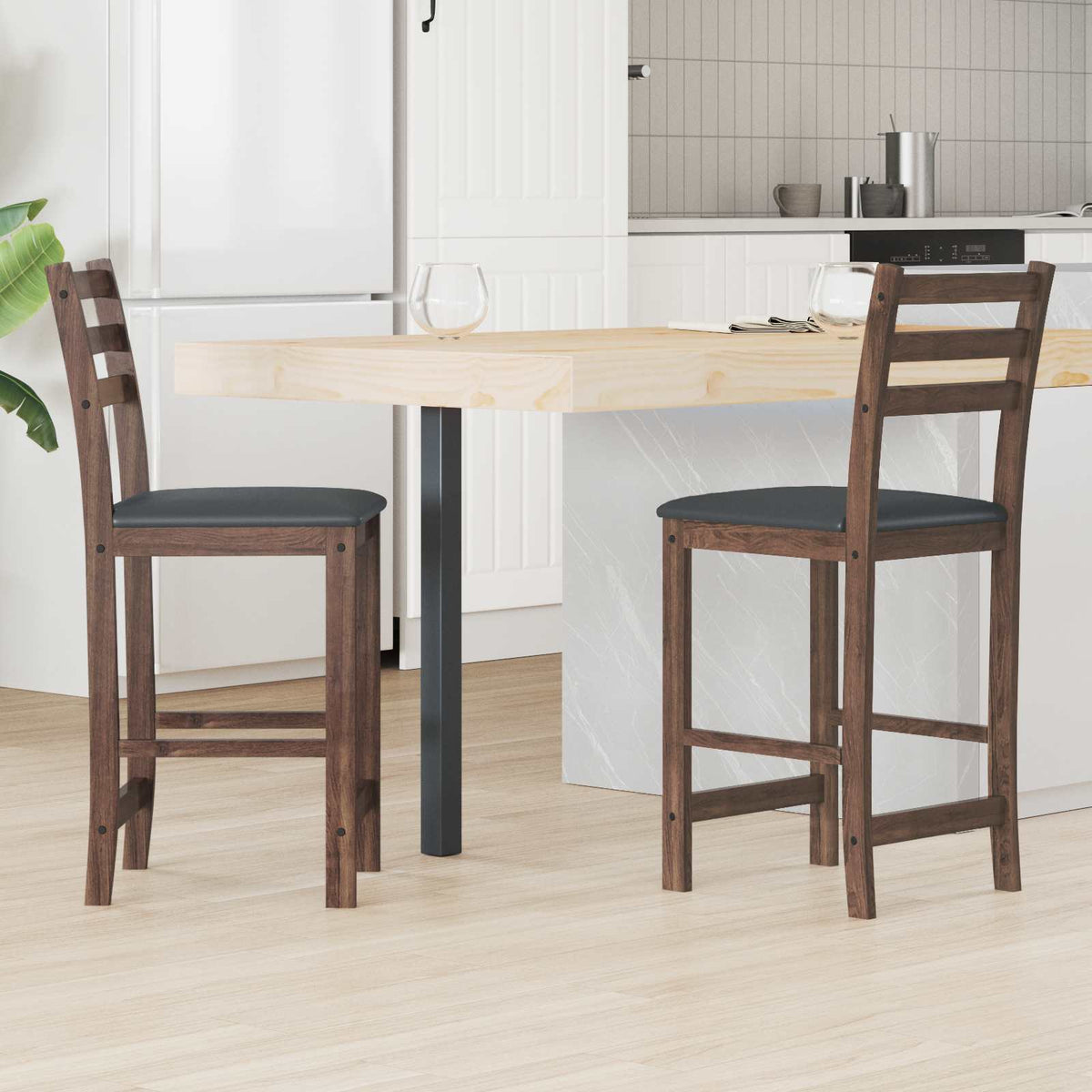 Dining Chairs 2 pcs Solid Rubber Wood White 40 x 47.5 x 99.5 cm Light brown and black