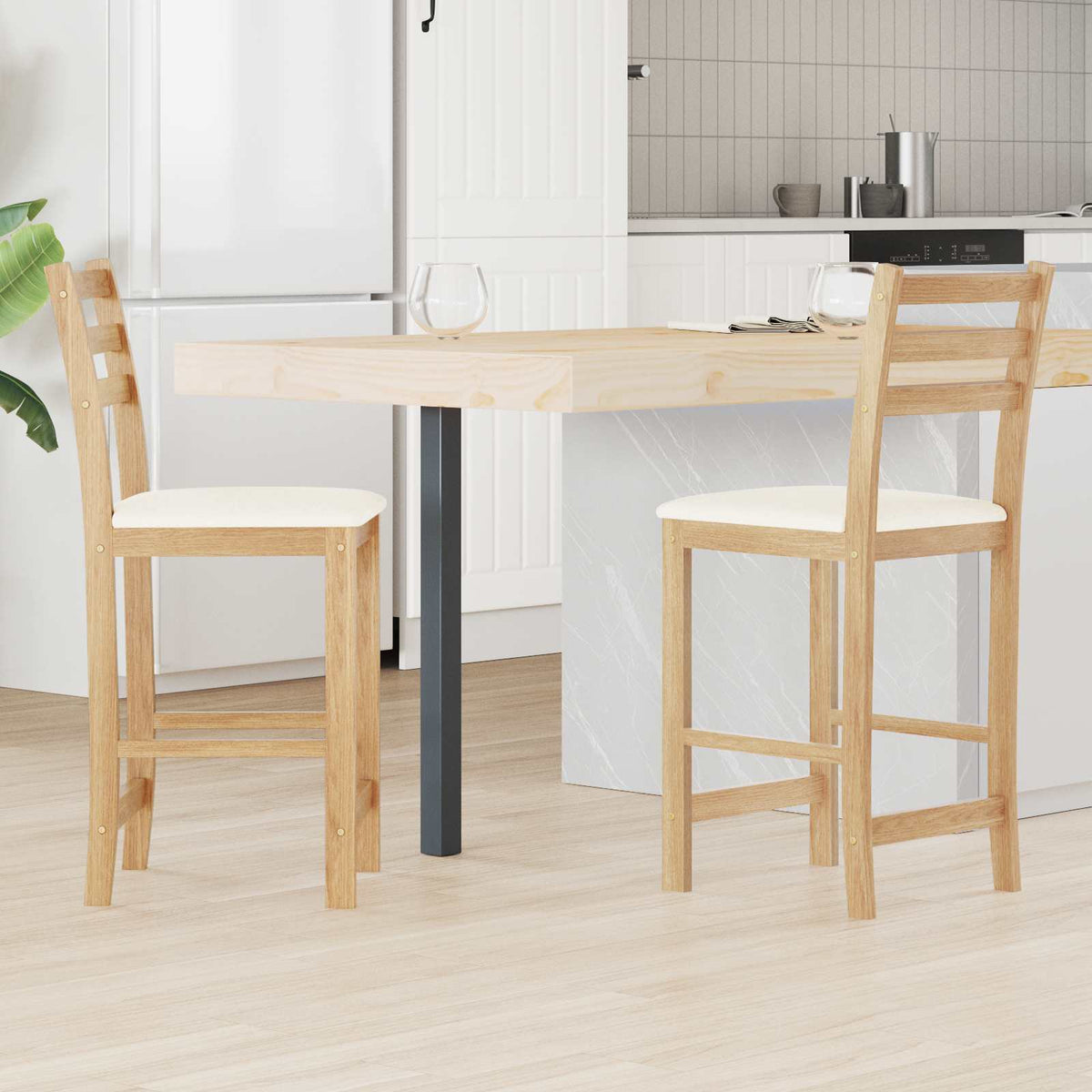 Dining Chairs 2 pcs Solid Rubber Wood White 40 x 47.5 x 99.5 cm Natural and light