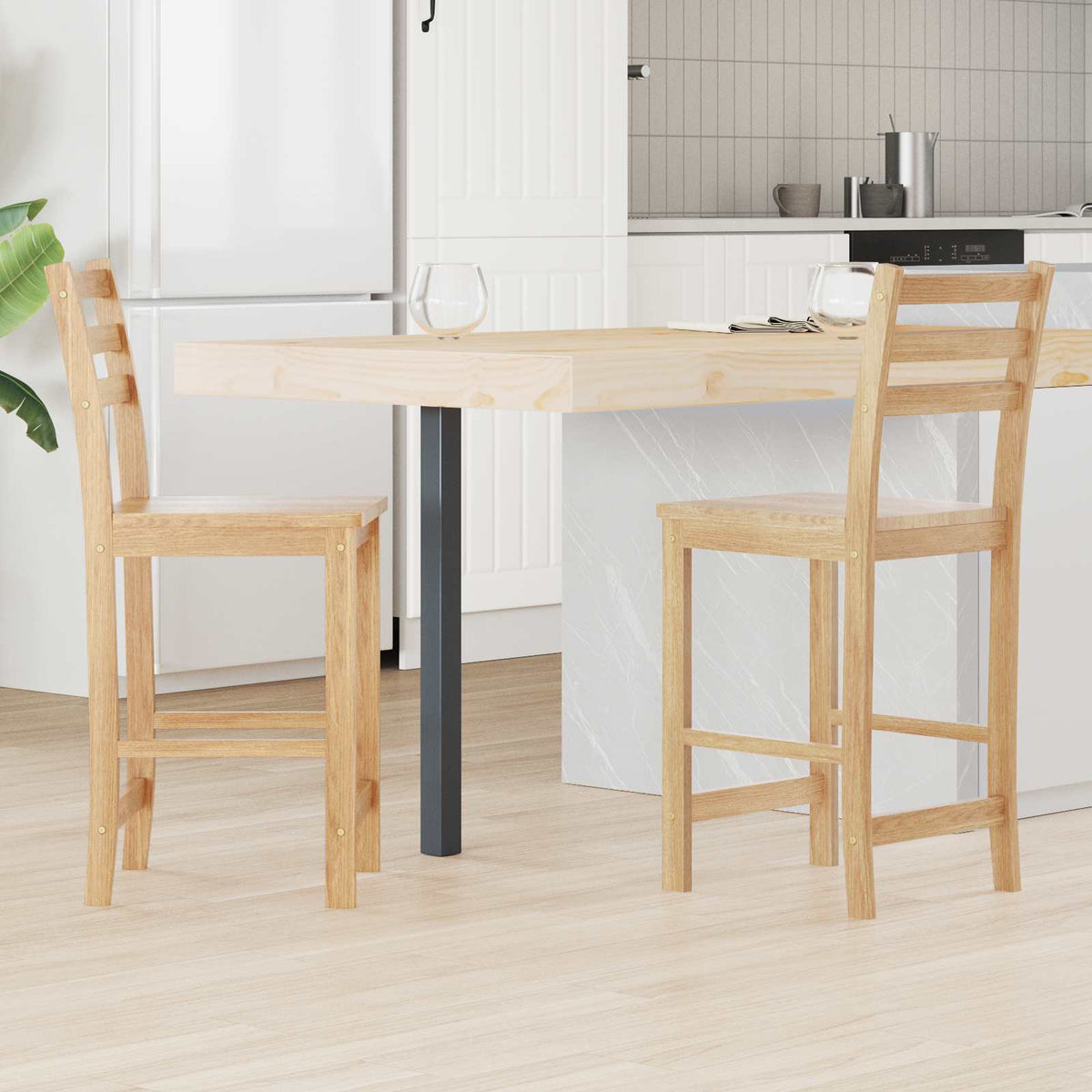 Dining Chairs 2 pcs Solid Rubber Wood White 40 x 47.5 x 99.5 cm Natural