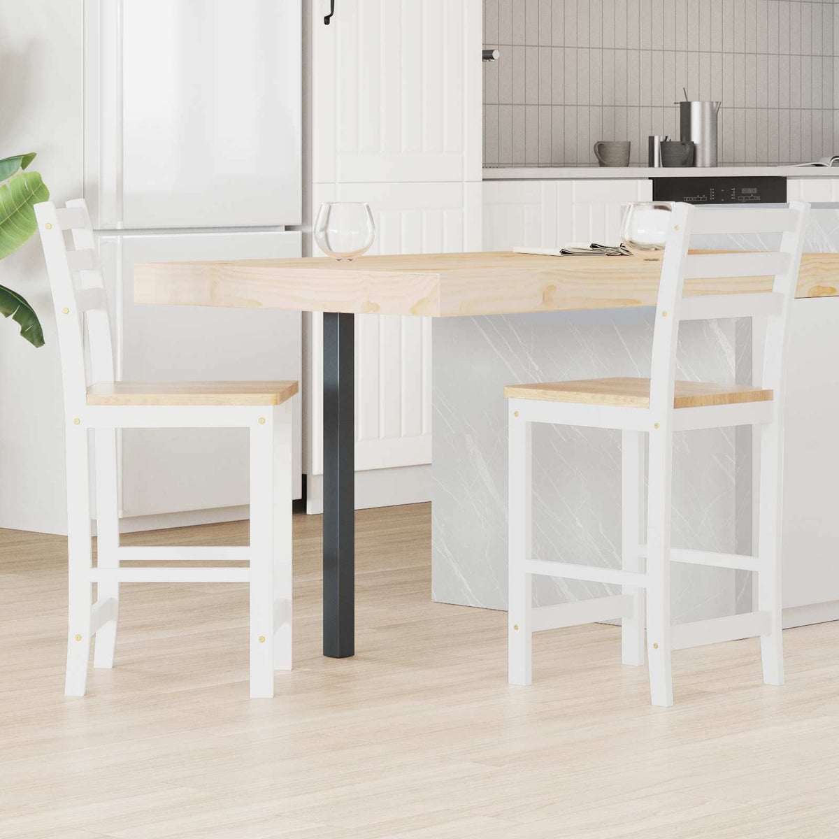 Dining Chairs 2 pcs Solid Rubber Wood White 40 x 47.5 x 99.5 cm White and natural