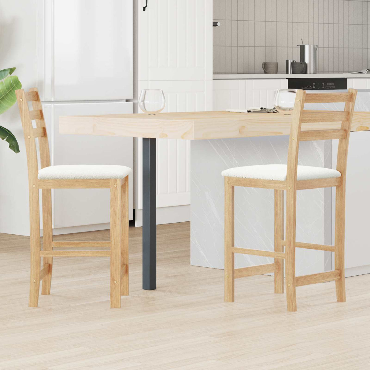 Dining Chairs 2 pcs Solid Rubber Wood White 40 x 47.5 x 99.5 cm Natural and white