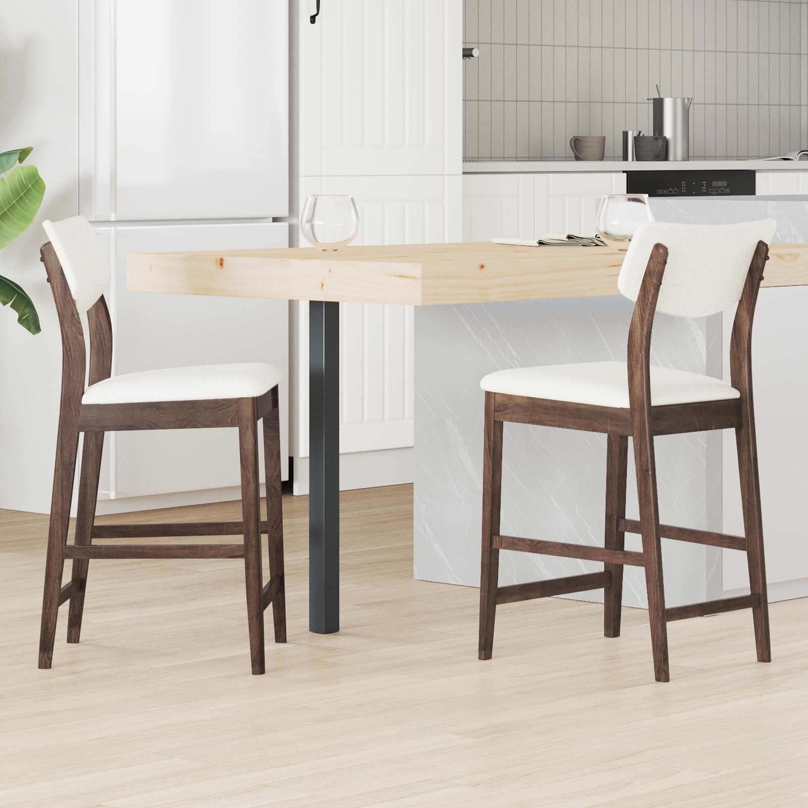 vidaXL Dining Chairs 2 pcs Solid Rubber Wood Light Brown 1