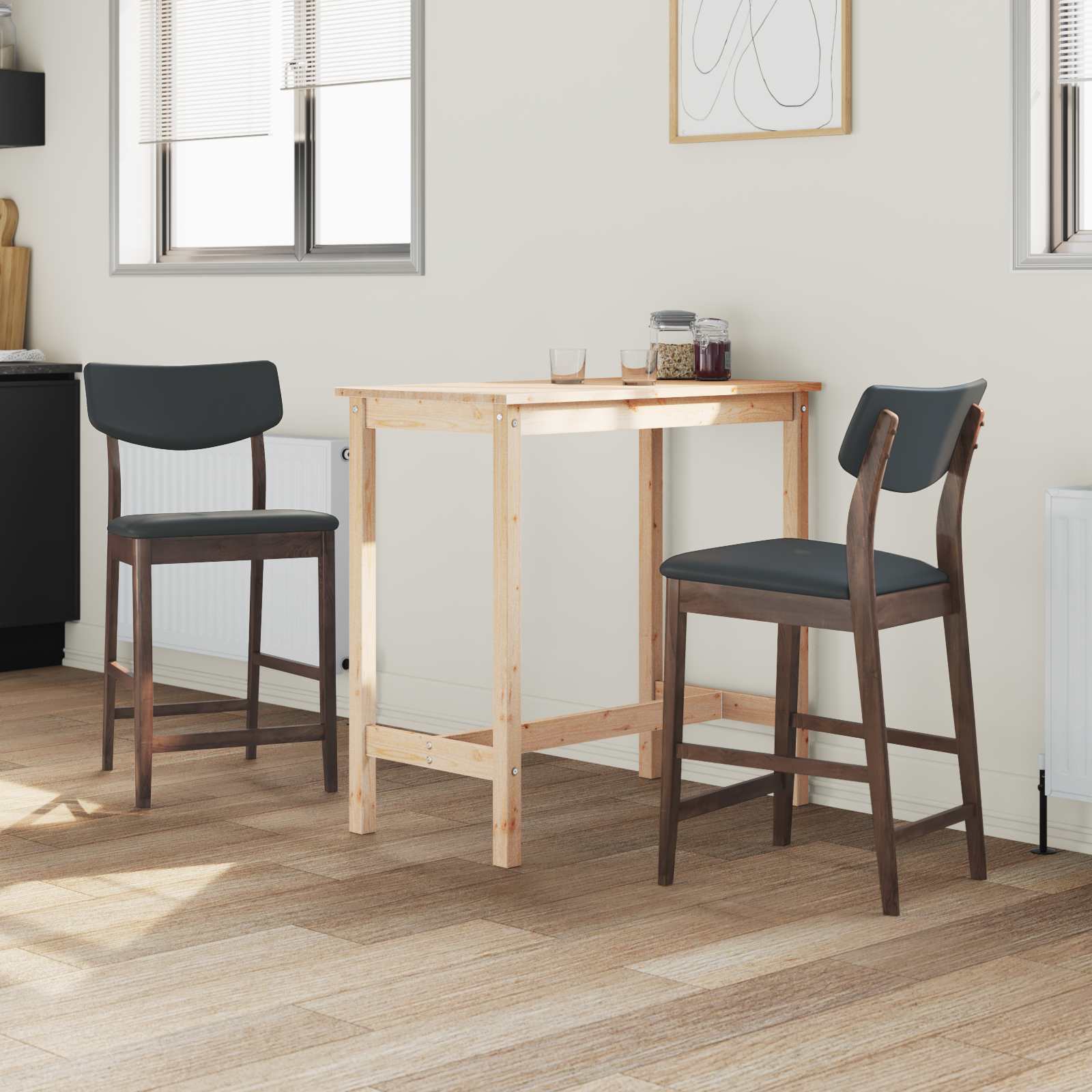 vidaXL Dining Chairs 2 pcs Solid Rubber Wood Light Brown 3