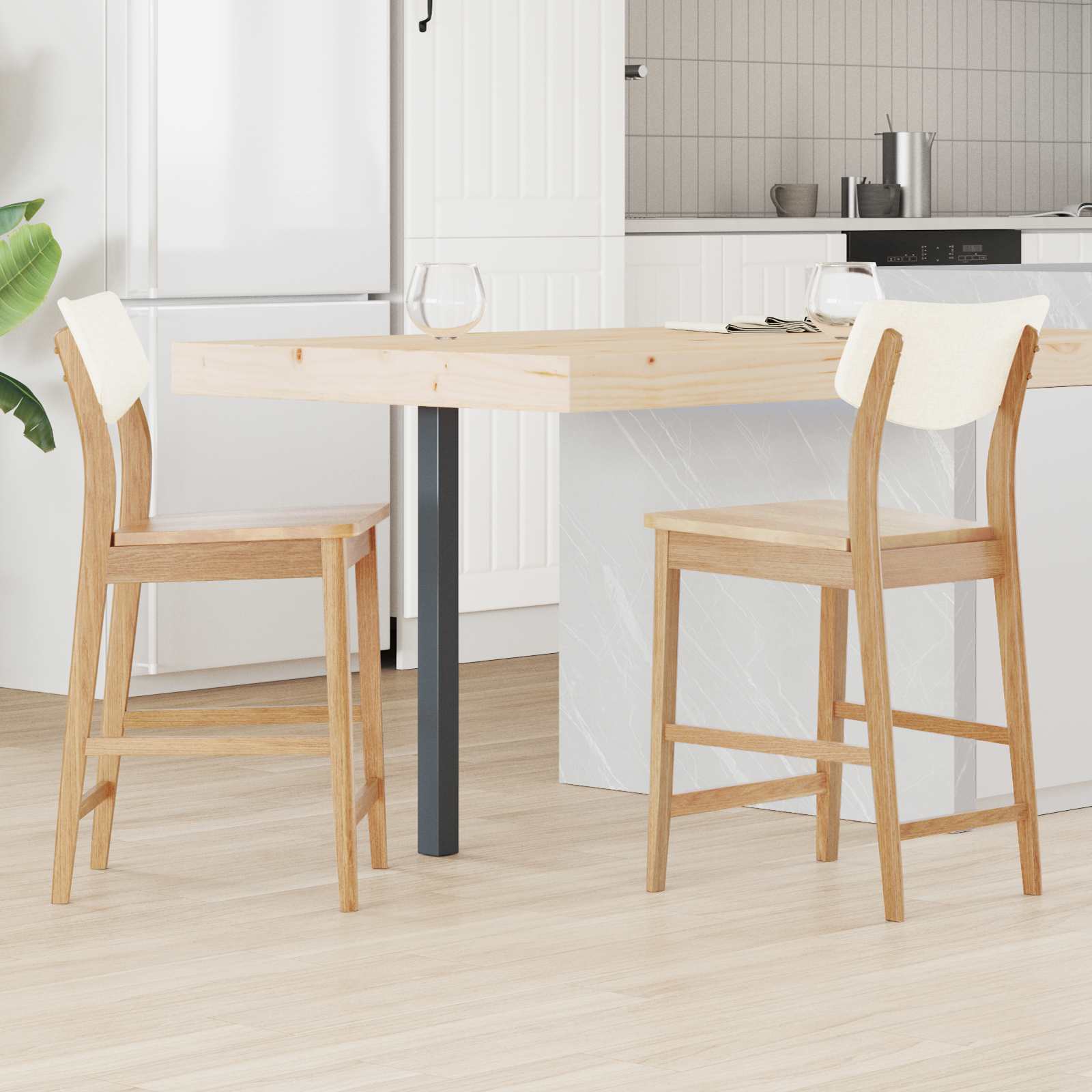 vidaXL Dining Chairs 2 pcs Solid Rubber Wood Natural 48 x 49 x 95 cm 1