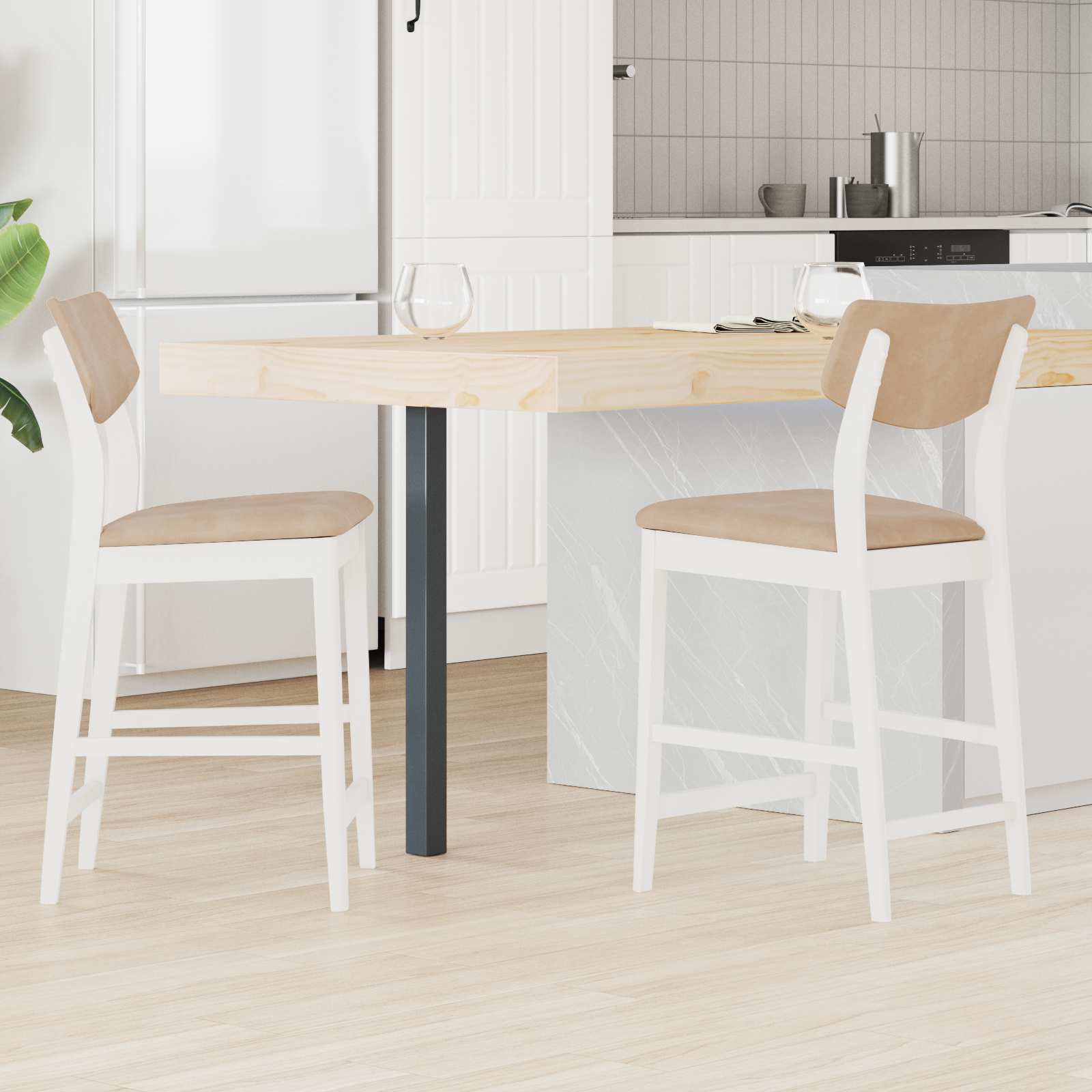 vidaXL Dining Chairs 2 pcs Solid Rubber Wood White 48 x 49 x 95 cm 1