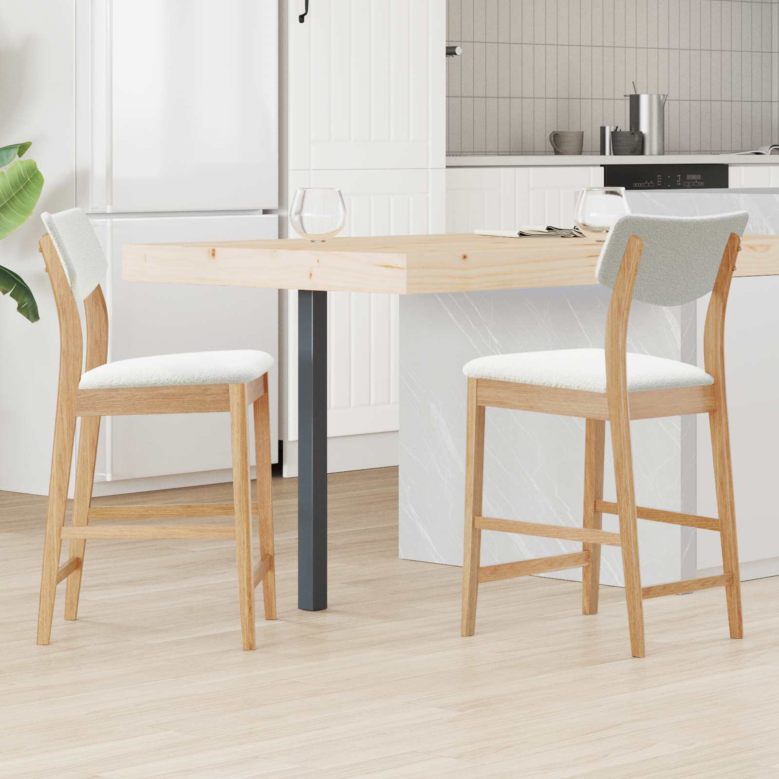 vidaXL Dining Chairs 2 pcs Solid Rubber Wood Natural 48 x 49 x 95 cm 1