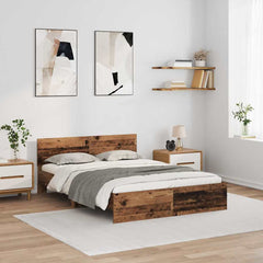 Bed Frame with Headboard and LED 135x190 cm Old wood